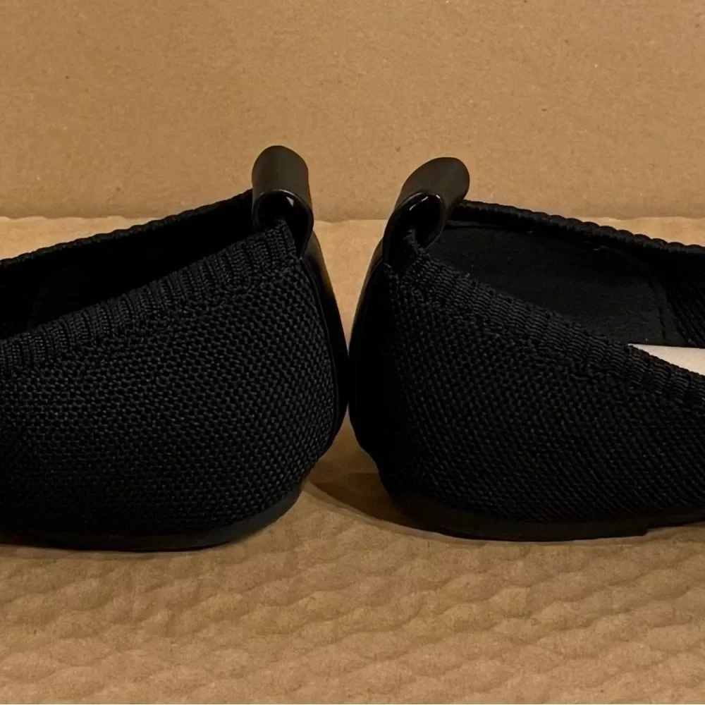 TAHARI Athens Black Bow Slip On Knit Ballerina Pointy Toe Classic Flats Size 9